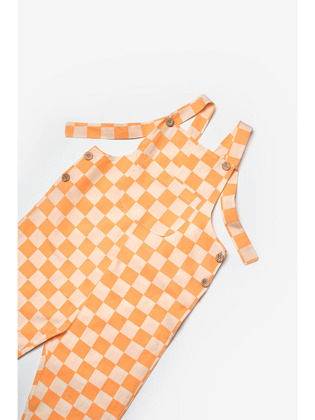 Turuncu Dama Desenli Cep Detaylı Çocuk Salopet-6