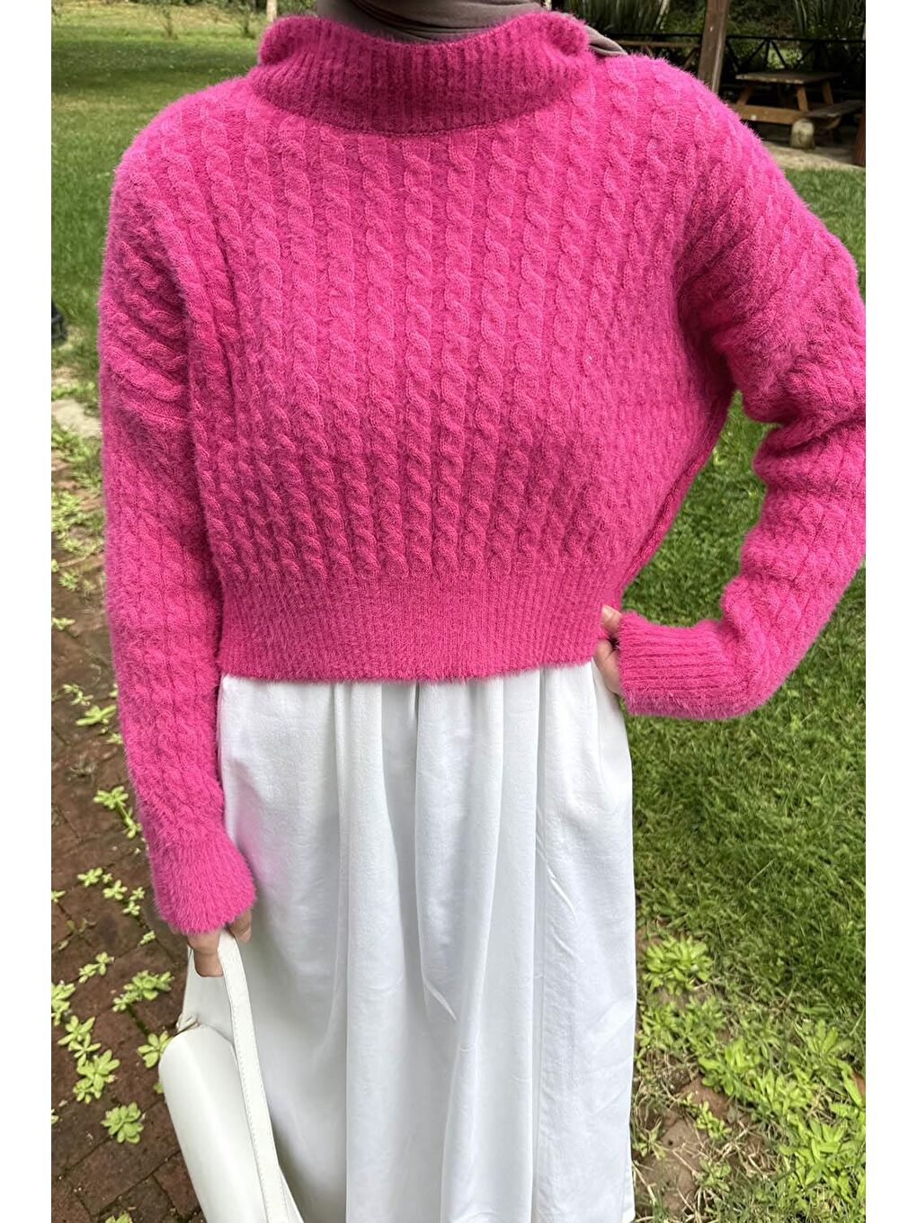 Crop Triko Kazak Fuşya-2