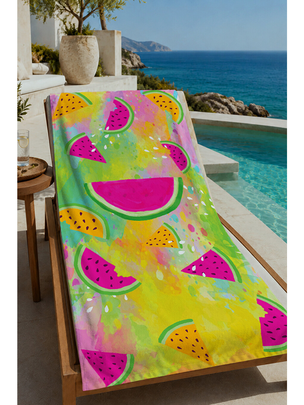 Yeşil Pembe Karpuz Desenli 70x150 Cm Dijital Baskılı Plaj Ve Banyo Havlusu