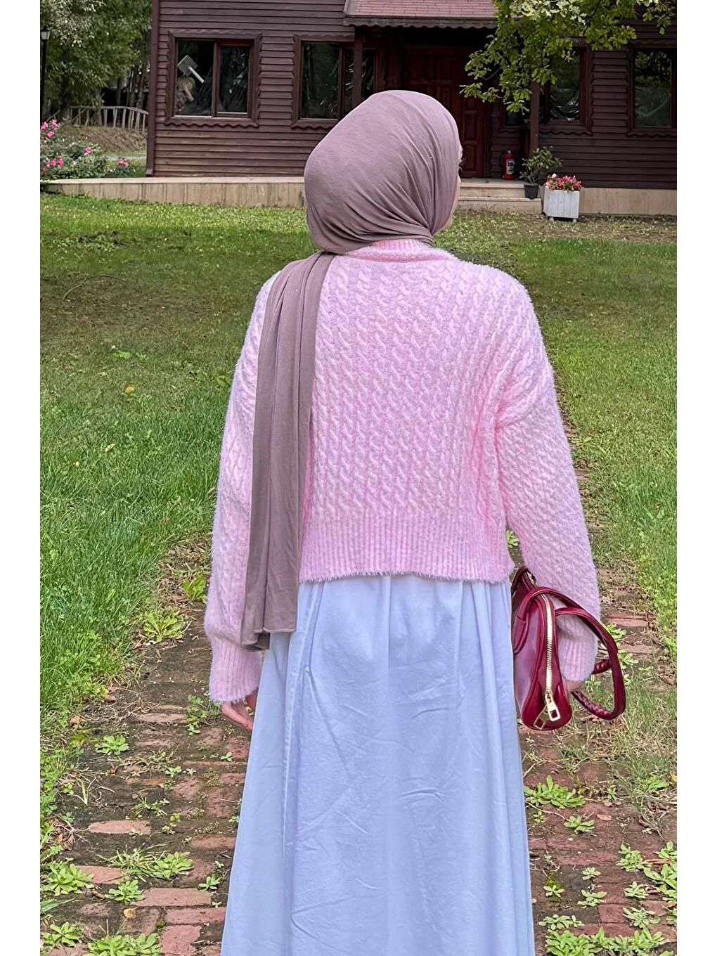 Pembe Crop Triko Kazak Pudra-3