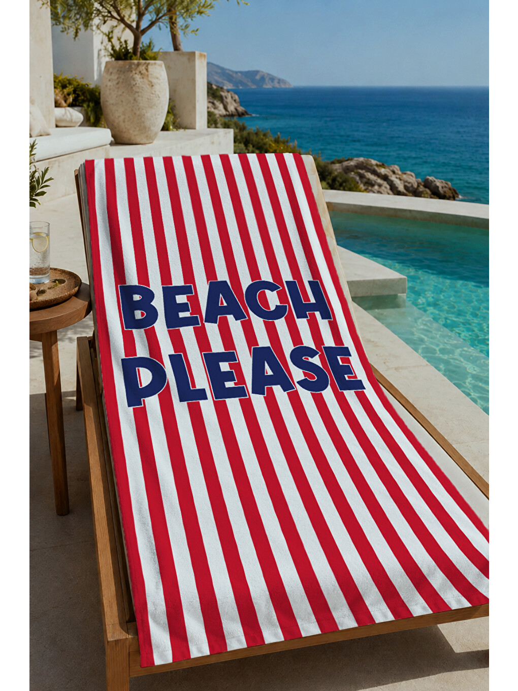 Milbay Grup Kırmızı Beyaz Çizgili Beach Please Yazılı 70x150 Cm Dijital Plaj Ve Banyo Havlusu-37325