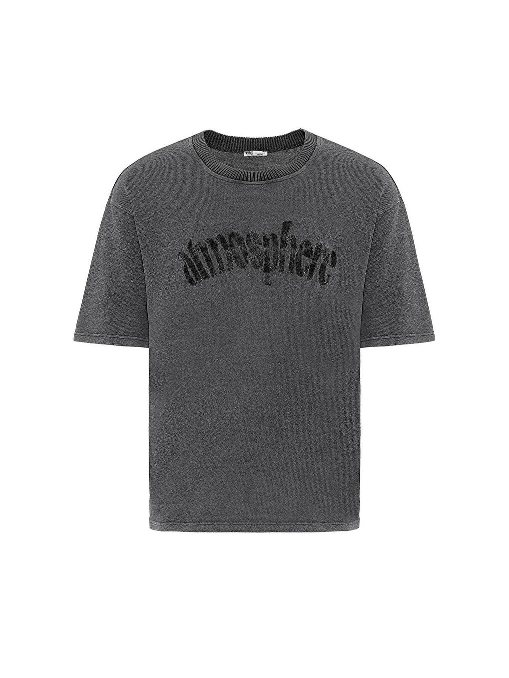 Yıkamalı Oversize Baskılı Tişört Siyah-1