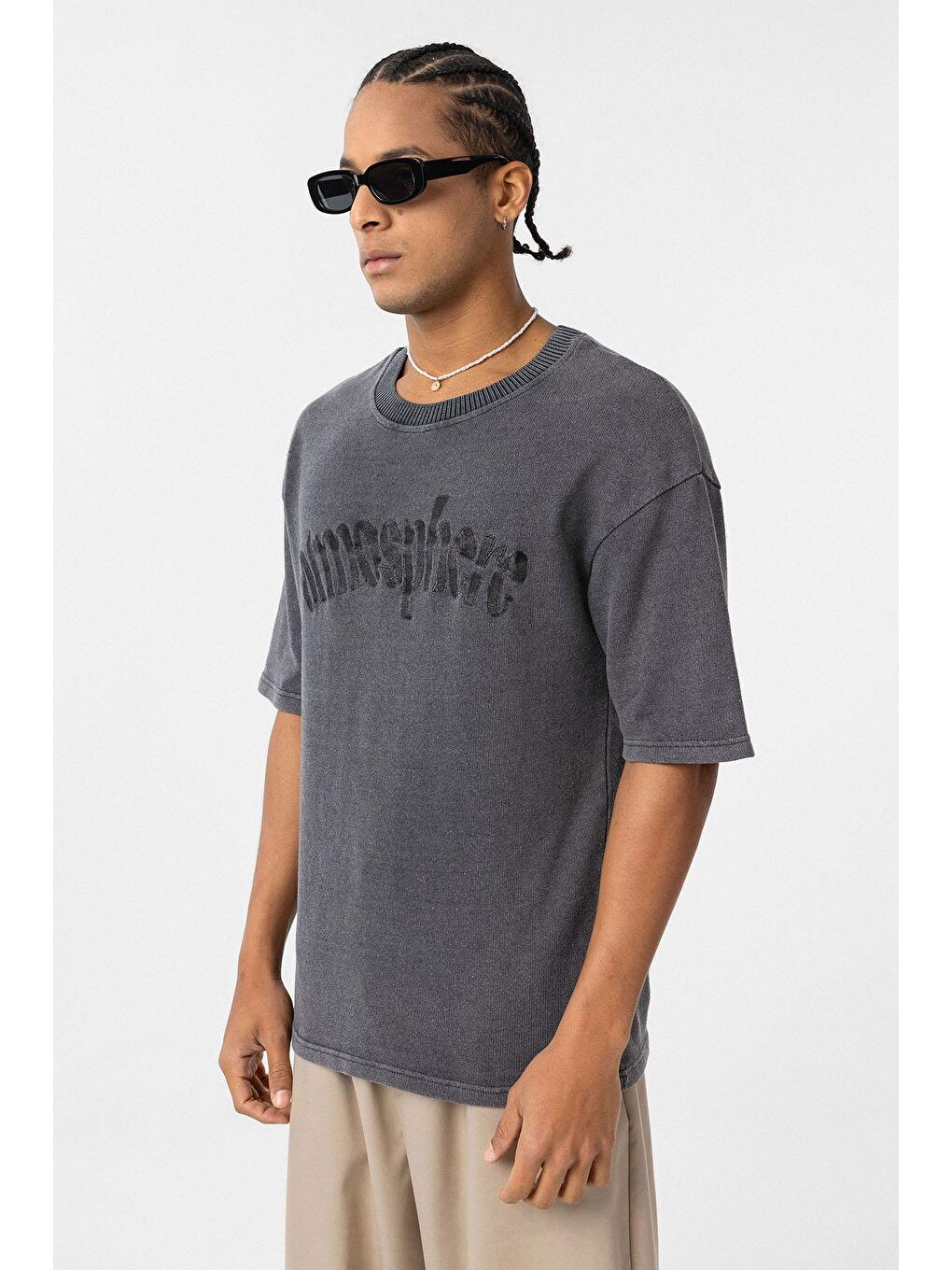 Yıkamalı Oversize Baskılı Tişört Siyah-3
