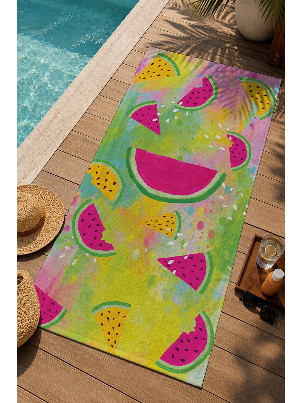 Yeşil Pembe Karpuz Desenli 70x150 Cm Dijital Baskılı Plaj Ve Banyo Havlusu-2
