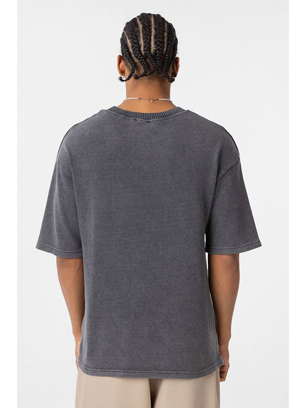 Yıkamalı Oversize Baskılı Tişört Siyah-4