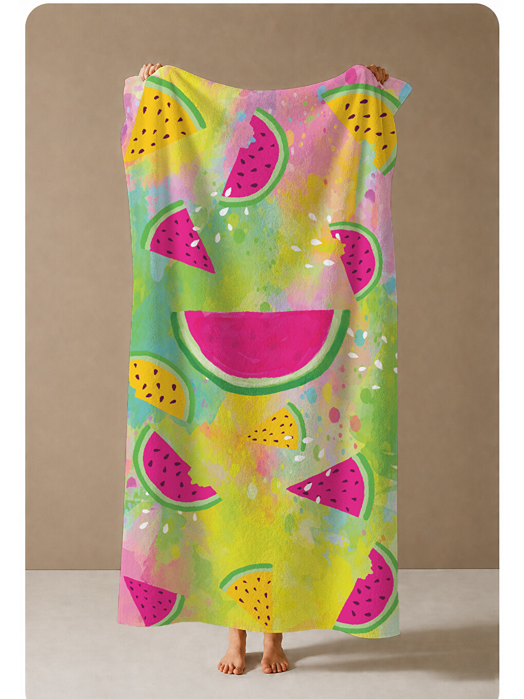 Yeşil Pembe Karpuz Desenli 70x150 Cm Dijital Baskılı Plaj Ve Banyo Havlusu-3