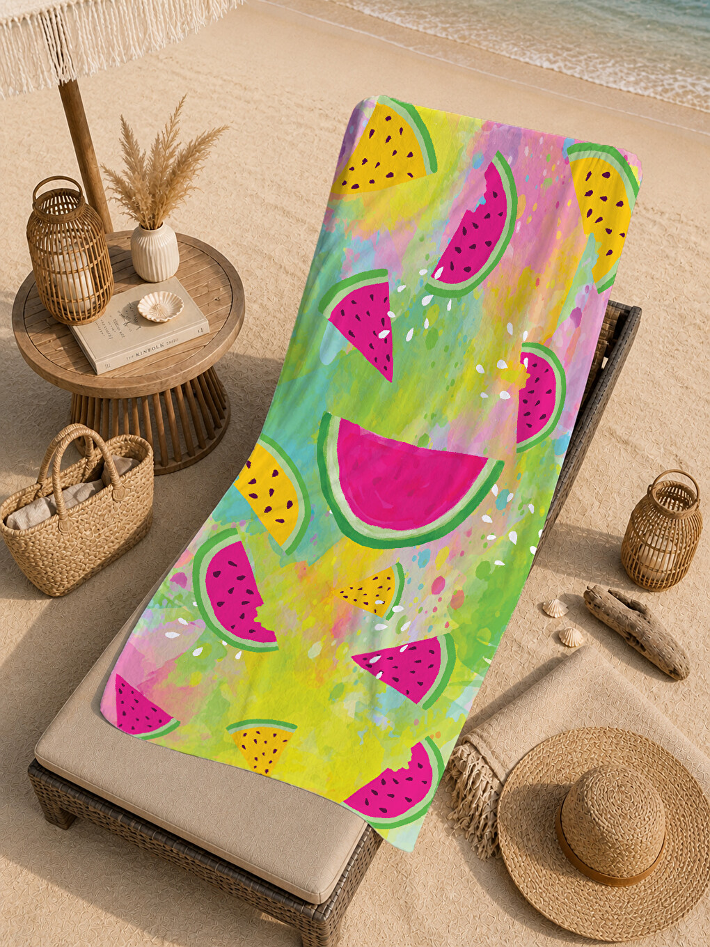 Yeşil Pembe Karpuz Desenli 70x150 Cm Dijital Baskılı Plaj Ve Banyo Havlusu-4
