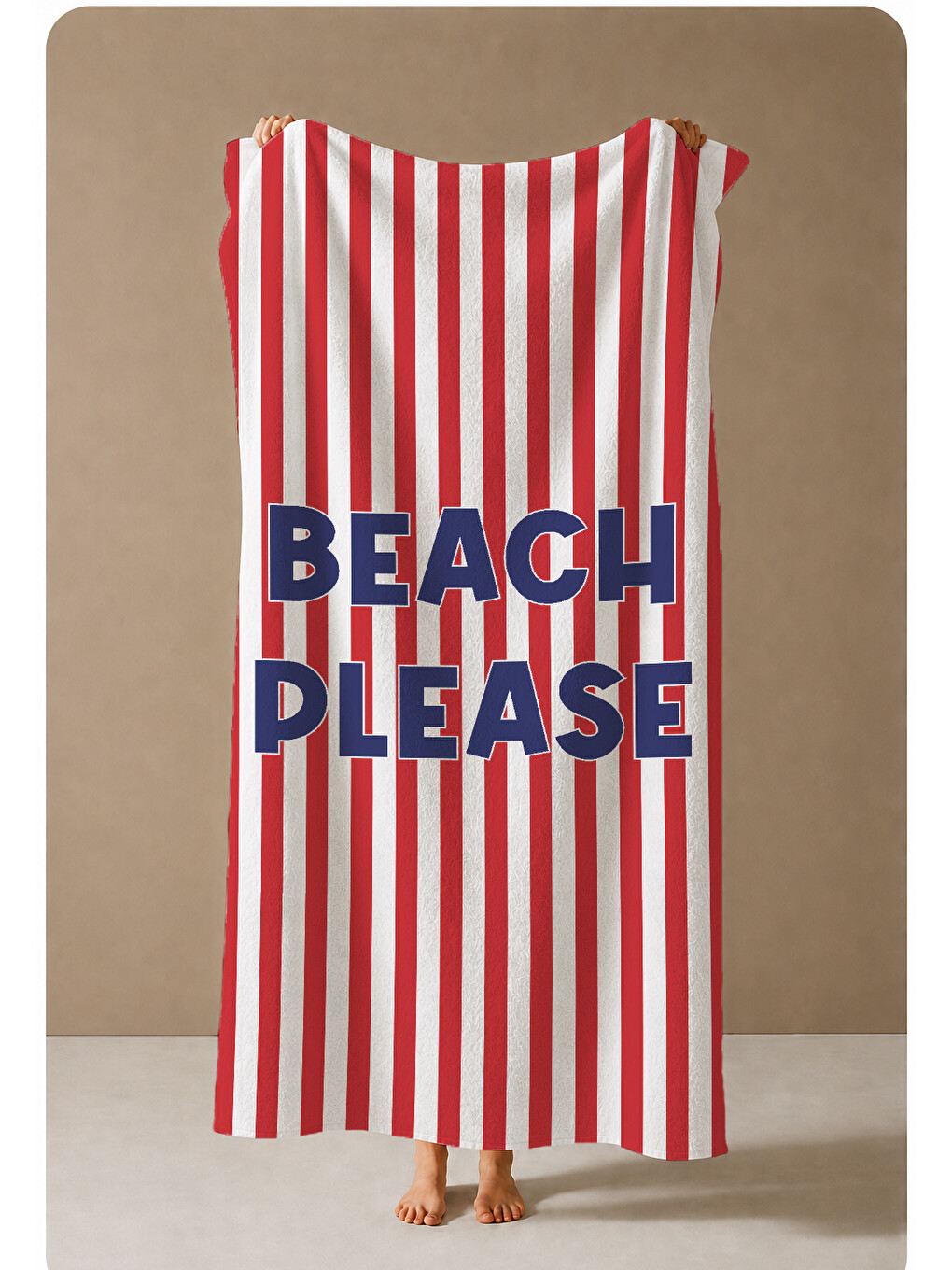 Milbay Grup Kırmızı Beyaz Çizgili Beach Please Yazılı 70x150 Cm Dijital Plaj Ve Banyo Havlusu-37325-3