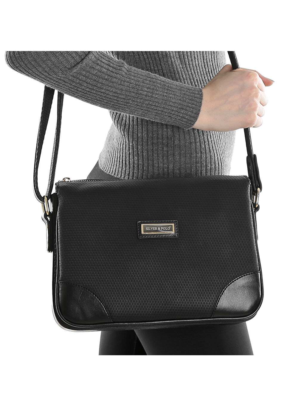 Siyah Kadın Omuz Çantası 784-12514 SILVER POLO ÇAPRAZ BAYAN ÇANTASI M86 SİYAH-MAT SİYAH-3