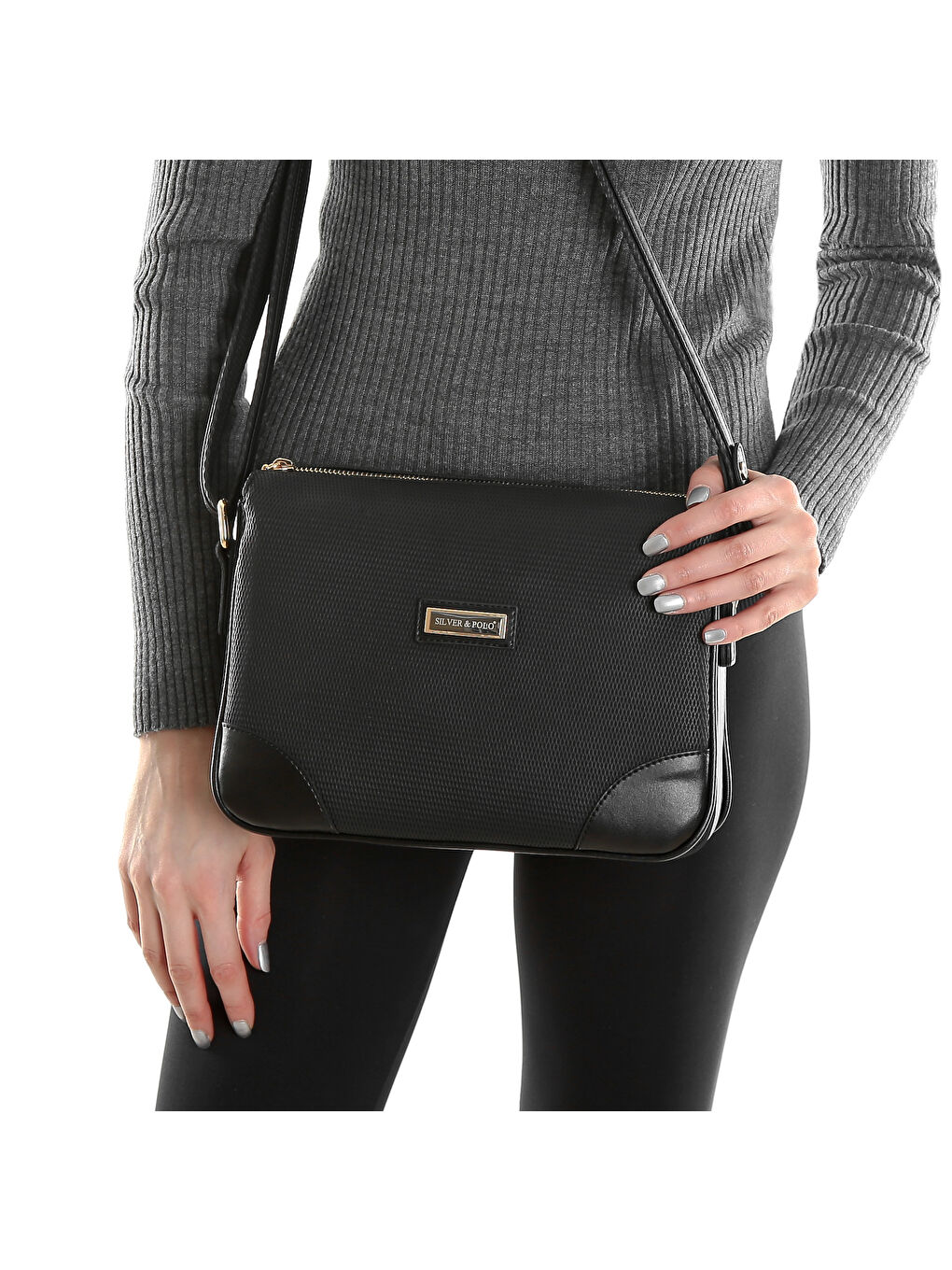 Siyah Kadın Omuz Çantası 784-12514 SILVER POLO ÇAPRAZ BAYAN ÇANTASI M86 SİYAH-MAT SİYAH-4