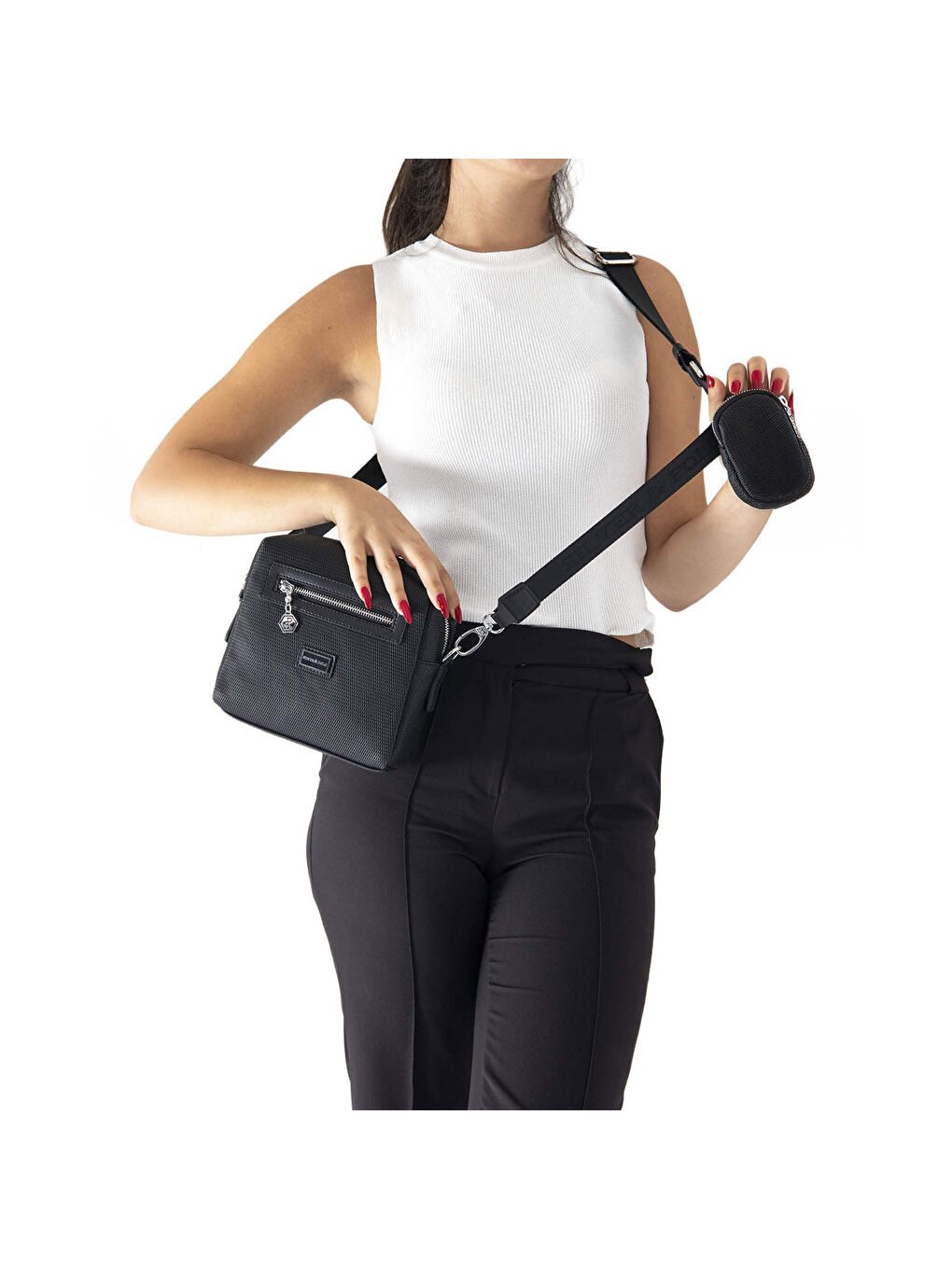 Siyah Kadın Çapraz Çanta 1038-38069 SILVER POLO ÇAPRAZ BAYAN ÇANTASI M86 SİYAH-MAT SİYAH-1