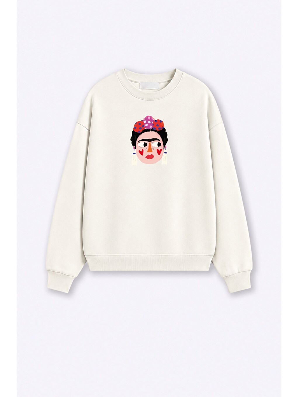 Ekru Kadın Premium Kumaş 3 İplik Şardonlu Frida Baskılı Sweatshirt-1