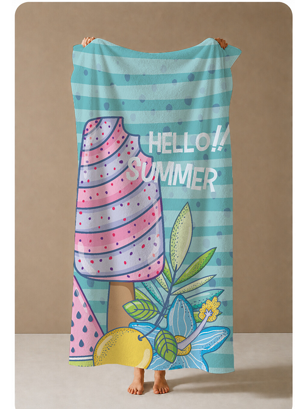 Turkuaz Surf Tahtası Ve Yaz Motifleri Desenli 70x150 Cm Dijital Baskılı Plaj Ve Banyo Havlusu-3