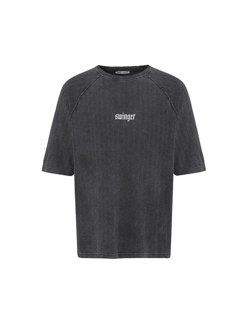 Yıkamalı Oversize Baskılı Triko Tişört Siyah-1