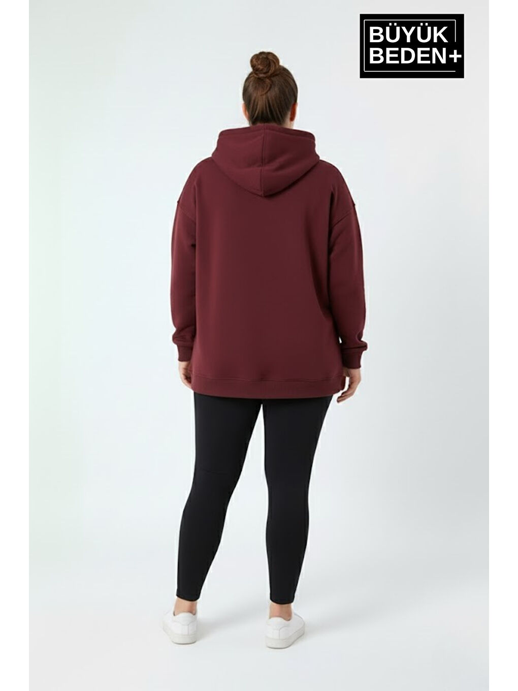 Bordo Kadın Büyük Beden Kapüşonlu Brooklyn Baskılı Sweatshirt SPR26BSWK961-2