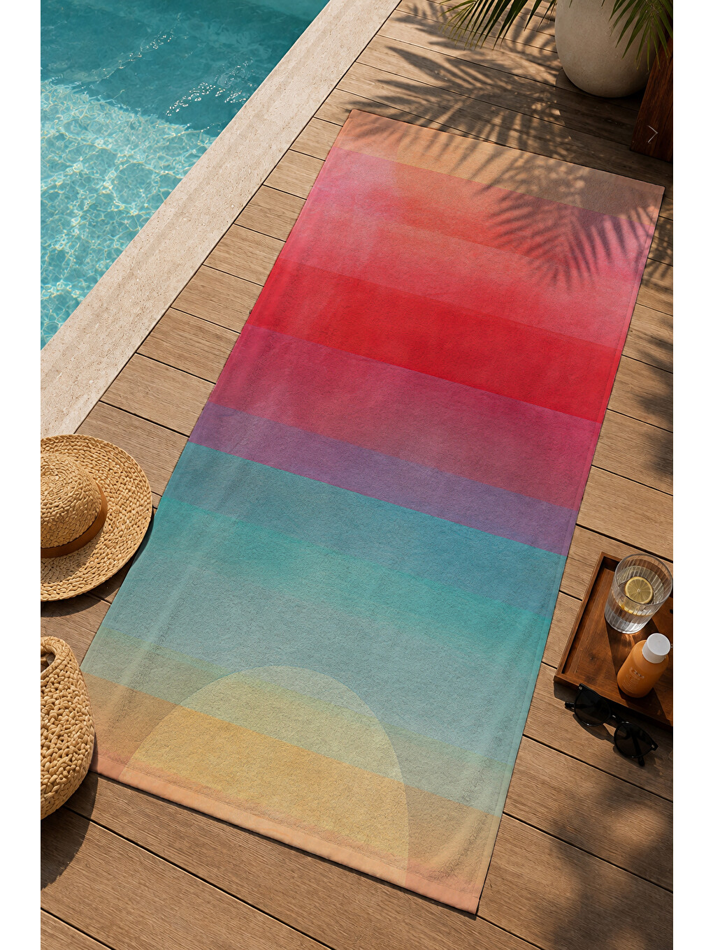 Milbay Grup Yeşil Batımı Degrade Çizgili Desenli 70x150 Cm Dijital Plaj Ve Banyo Havlusu-18194-2