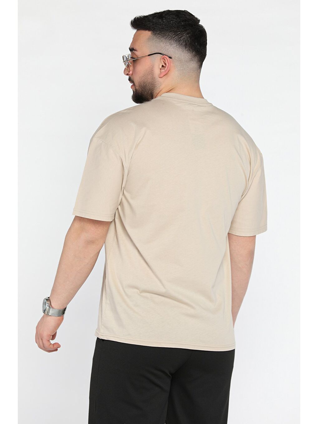 Bej Baskılı  Erkek Tişört-2