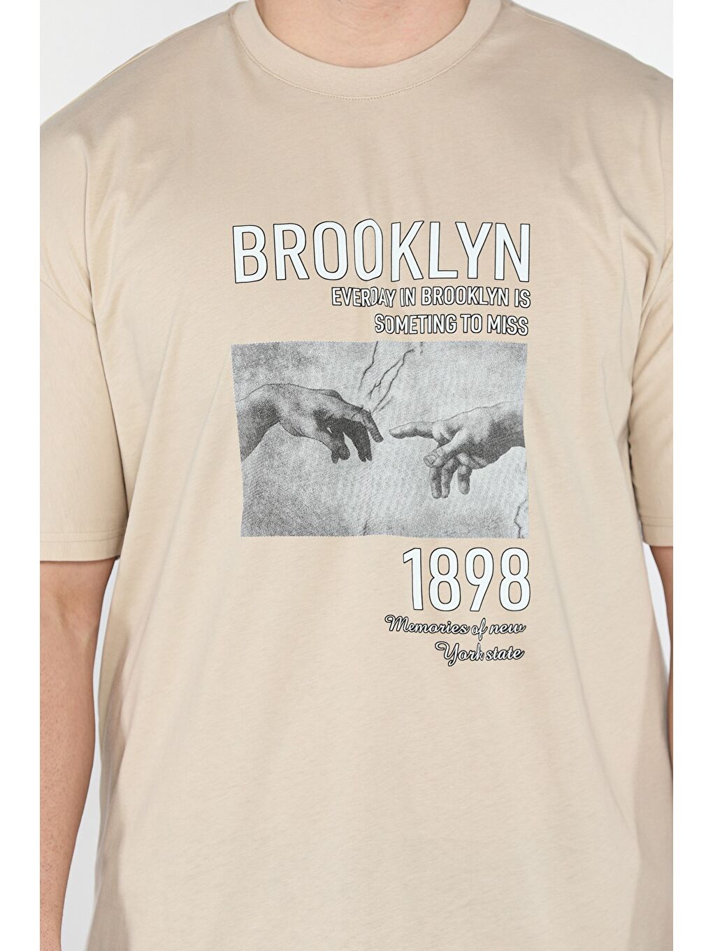 Bej Baskılı  Erkek Tişört-3