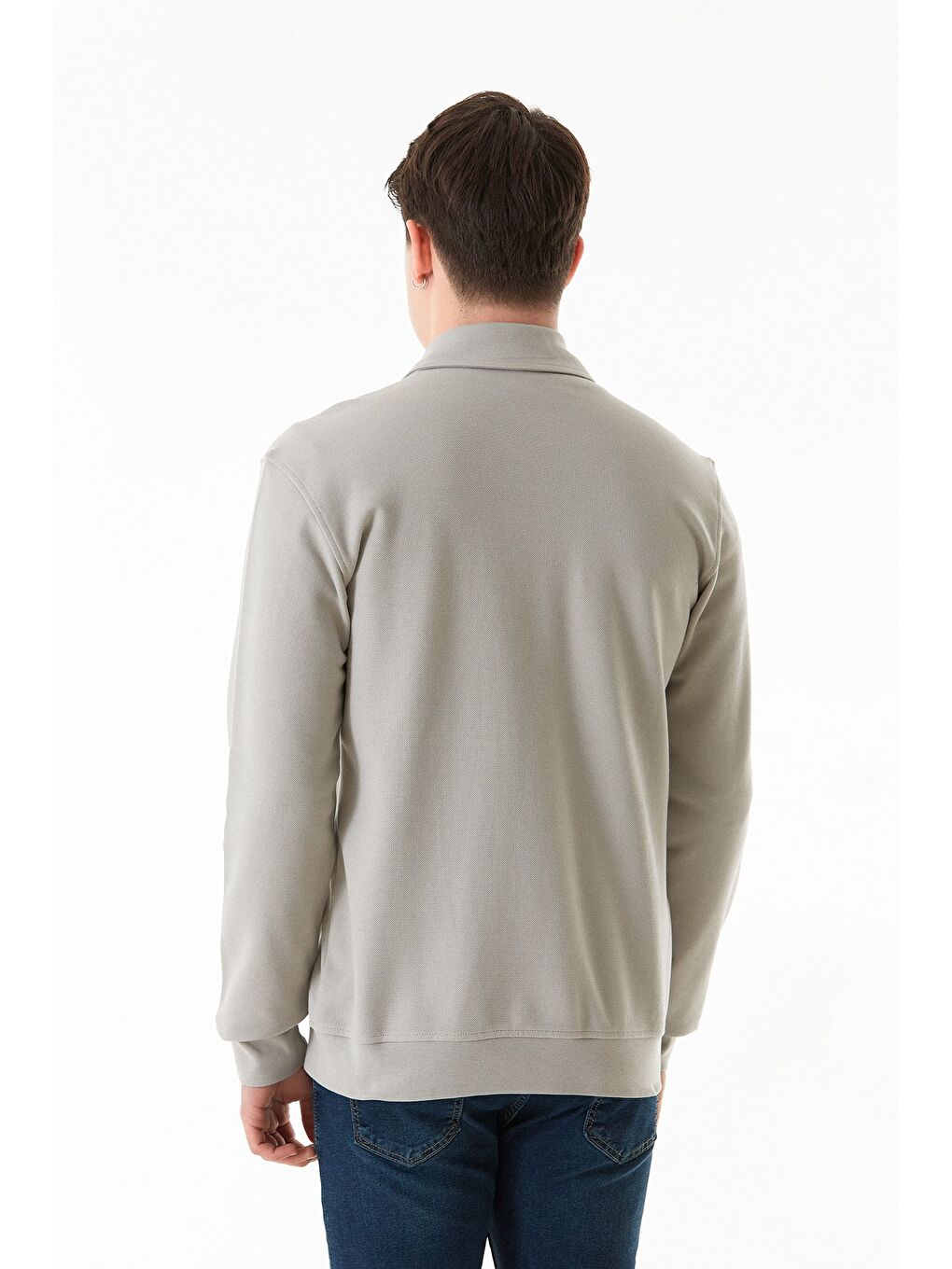 Gri Çift Cepli Fermuarlı Gömlek Yaka Mont-3