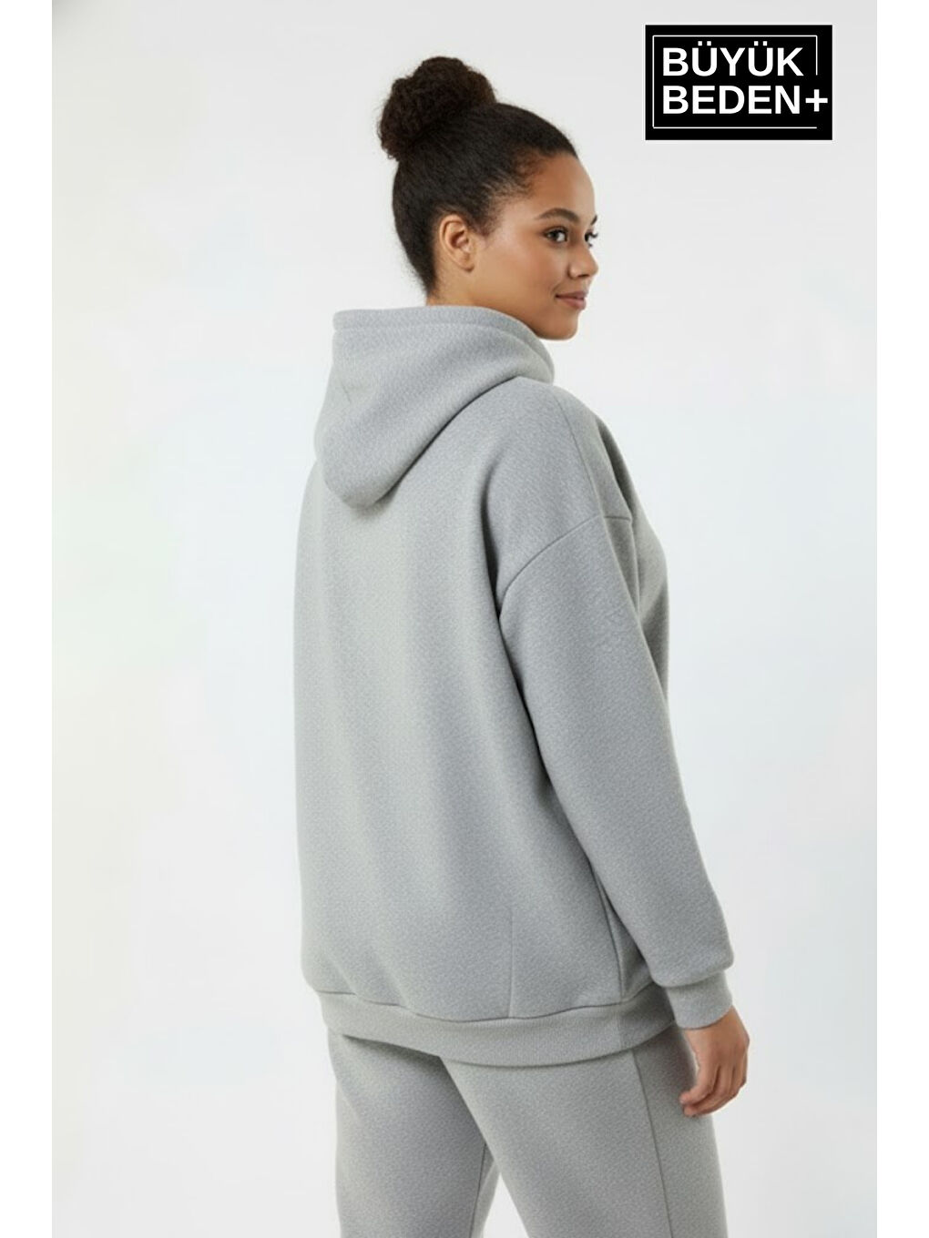 Gri Kadın Büyük Beden Kapüşonlu Brooklyn Baskılı Sweatshirt SPR26BSWK961-1