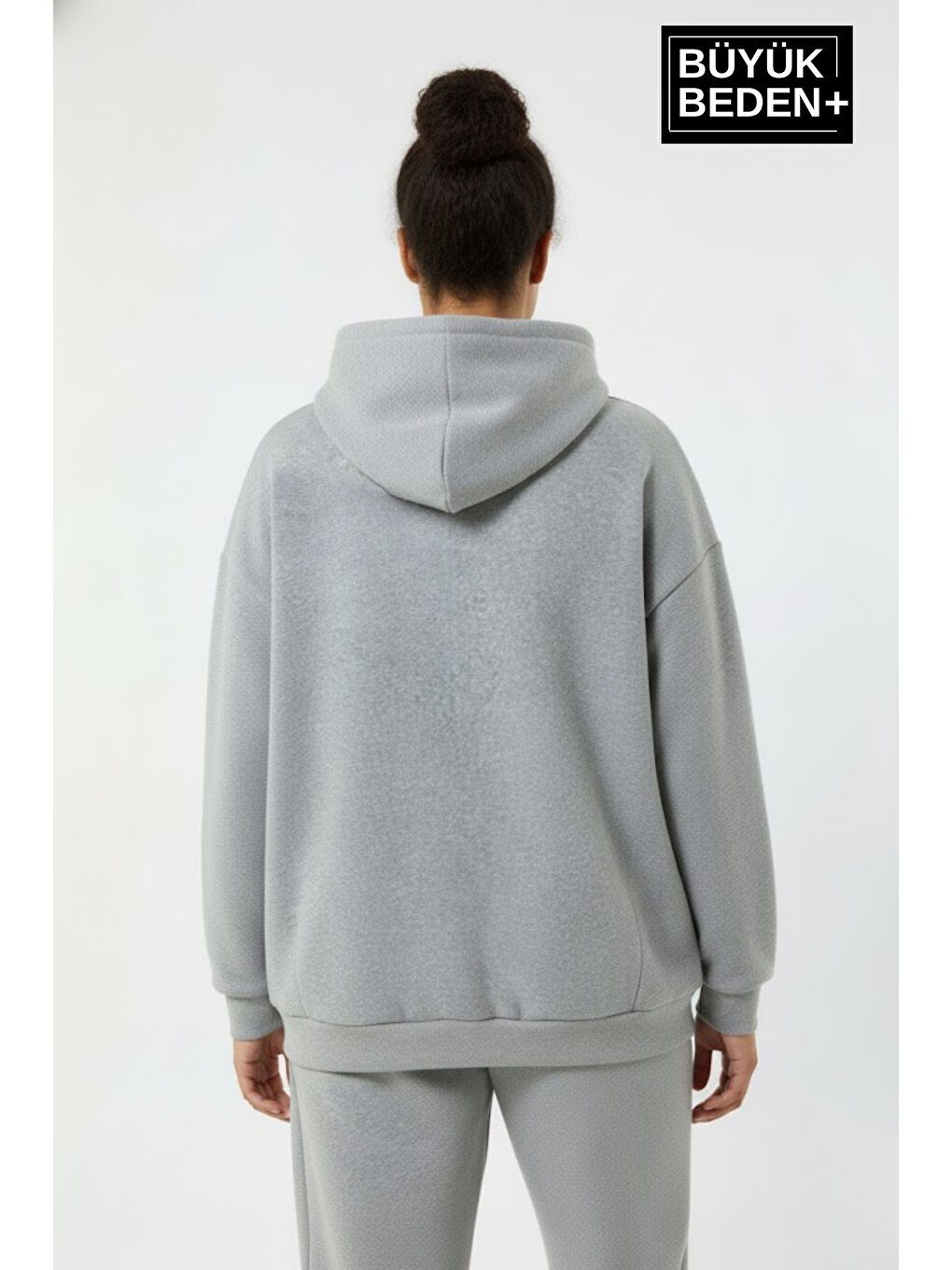 Gri Kadın Büyük Beden New York Baskılı Kapüşonlu Sweatshirt SPR26BSWK962-2