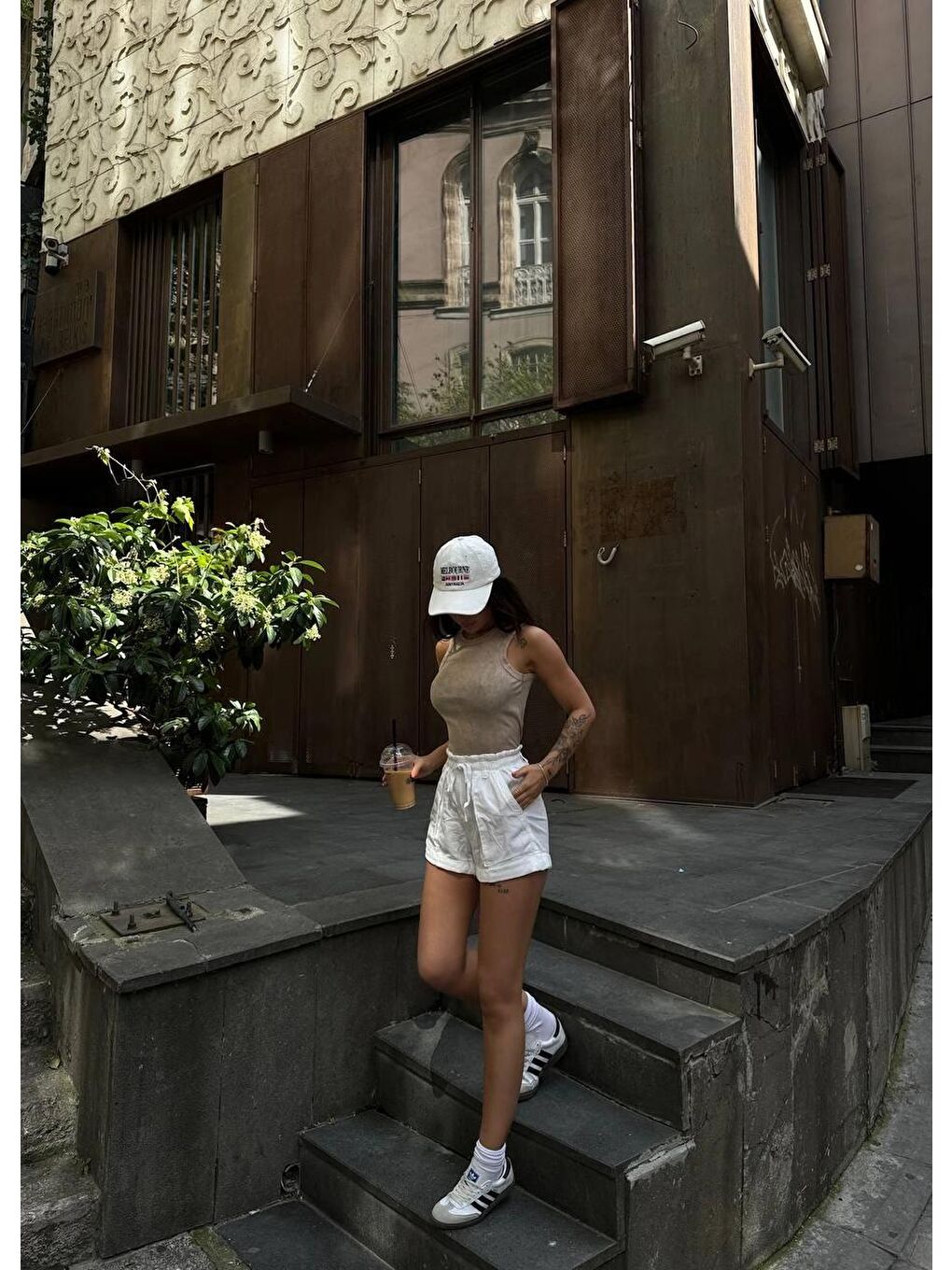 Kadın Bej Bisiklet Yaka Yıkama Efektli Fitilli Kaşkorse Atlet Tşhirt HZL24S-VL1241081-3