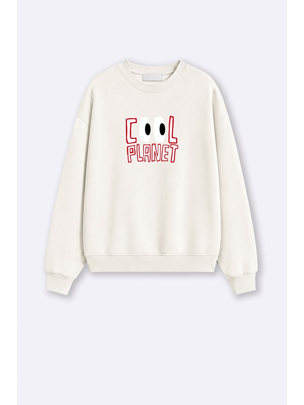 Ekru Kadın Premium Kumaş 3 İplik Şardonlu Slogan Baskılı Sweatshirt-1