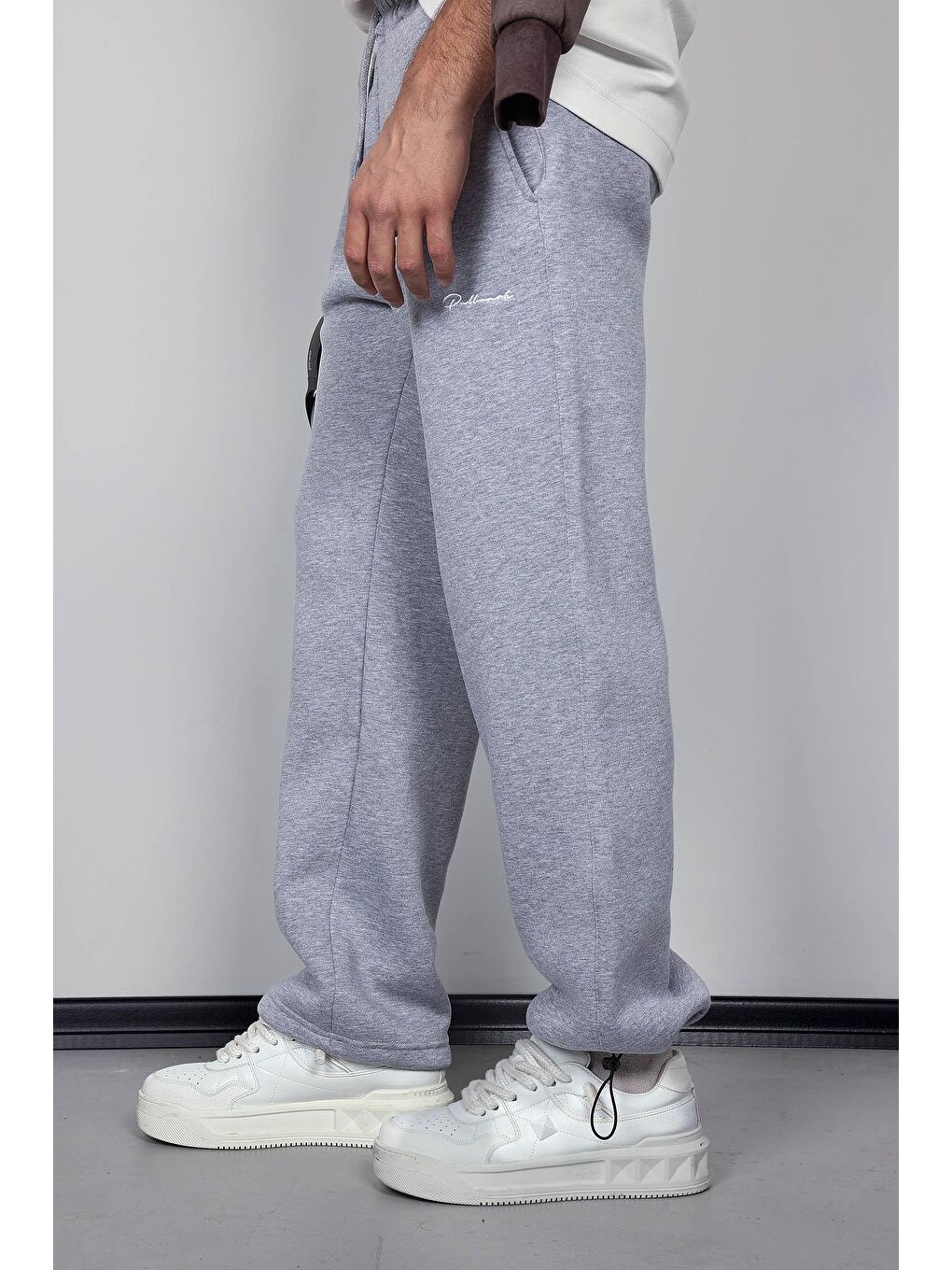 Erkek Ayarlanabilir Paça Lastikli Basic Baggy Fit Eşofman Gri-4