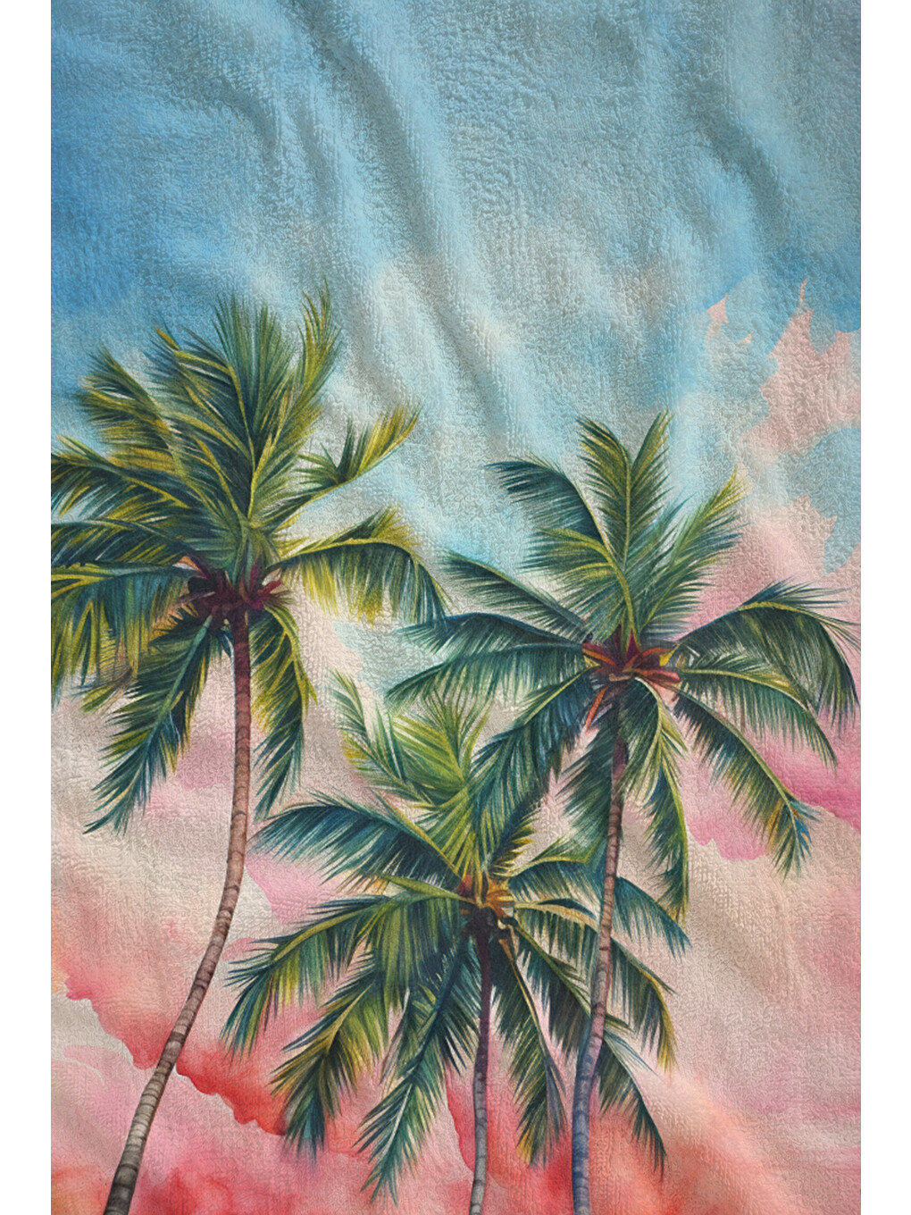 Mavi Pastel Batımı Palmiye Manzaralı 70x150 Cm Dijital Baskılı Plaj Ve Banyo Havlusu-1