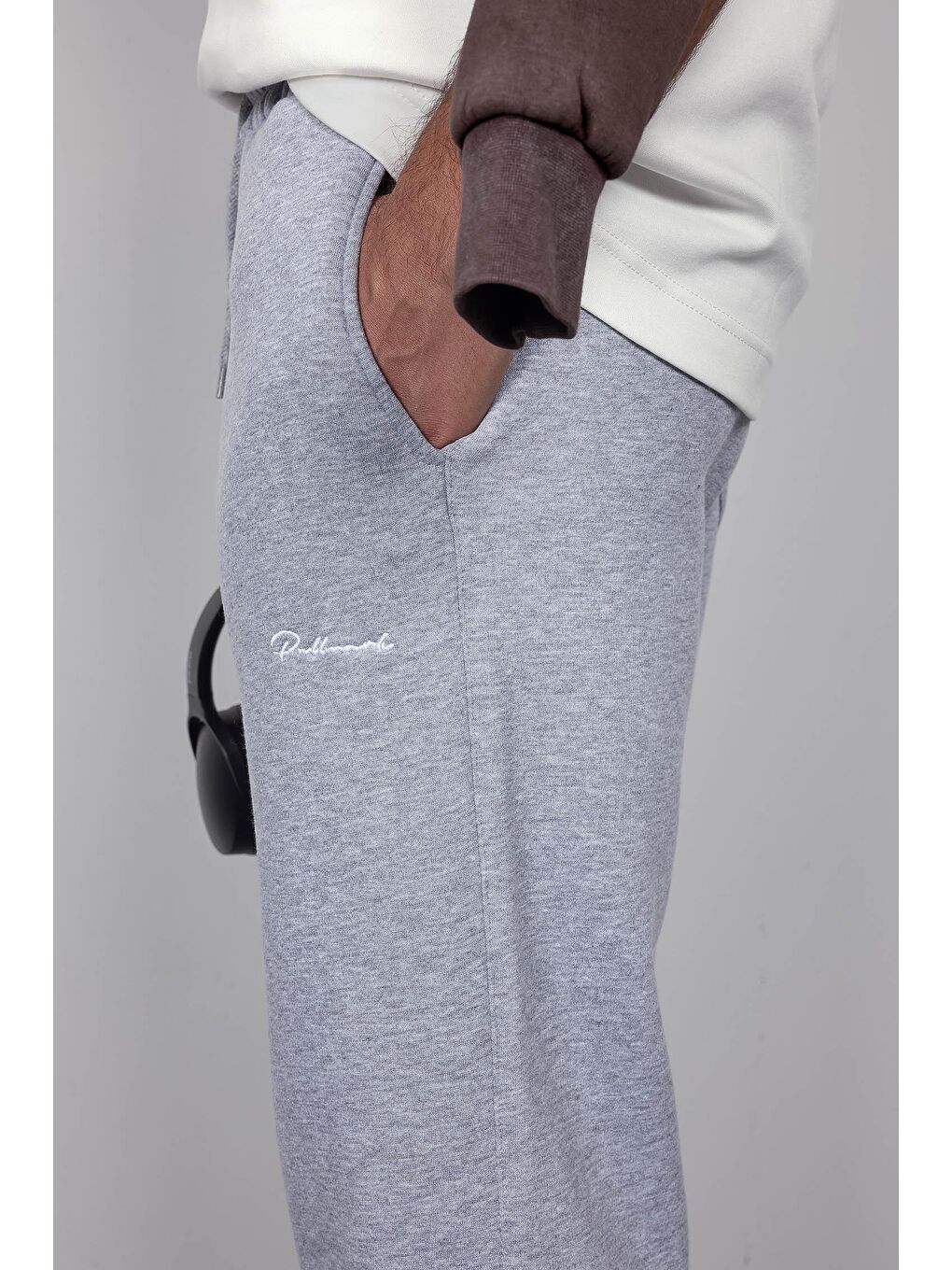 Erkek Ayarlanabilir Paça Lastikli Basic Baggy Fit Eşofman Gri-5