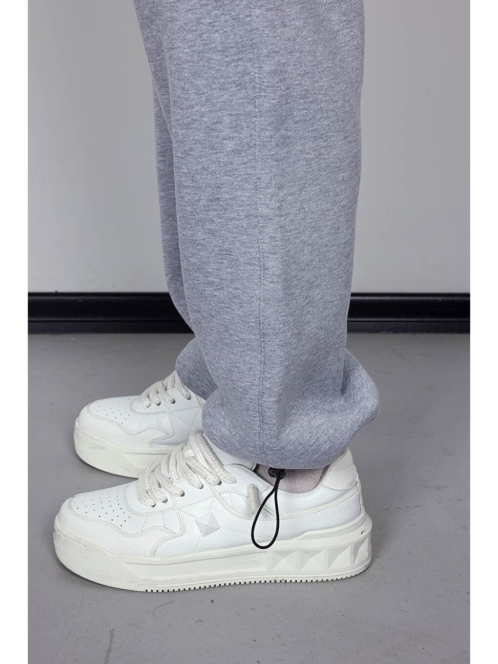 Erkek Ayarlanabilir Paça Lastikli Basic Baggy Fit Eşofman Gri-6