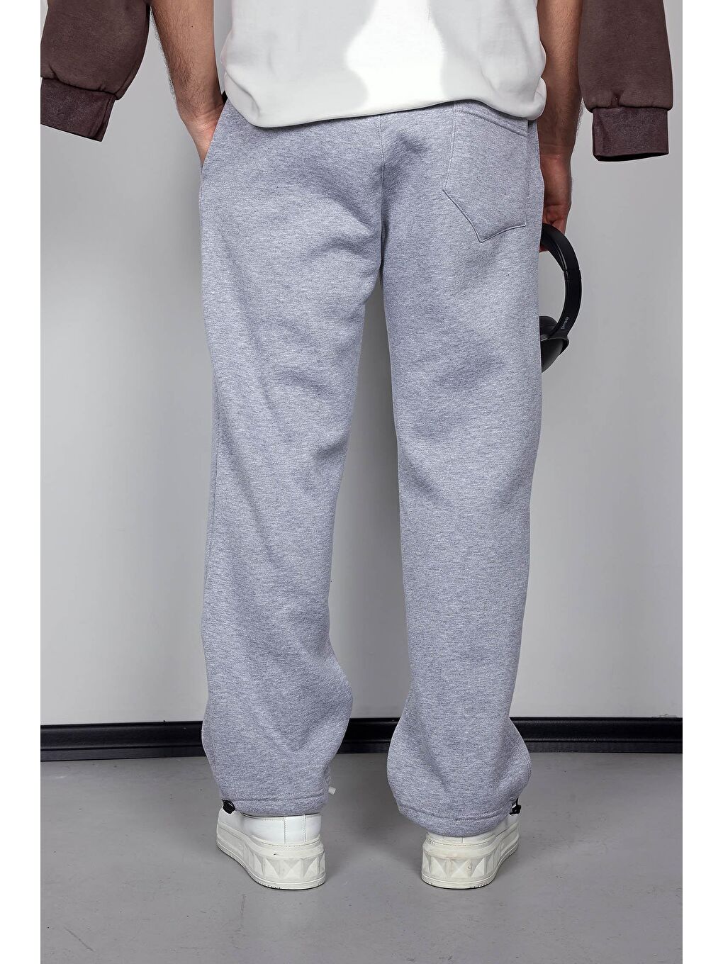 Erkek Ayarlanabilir Paça Lastikli Basic Baggy Fit Eşofman Gri-7