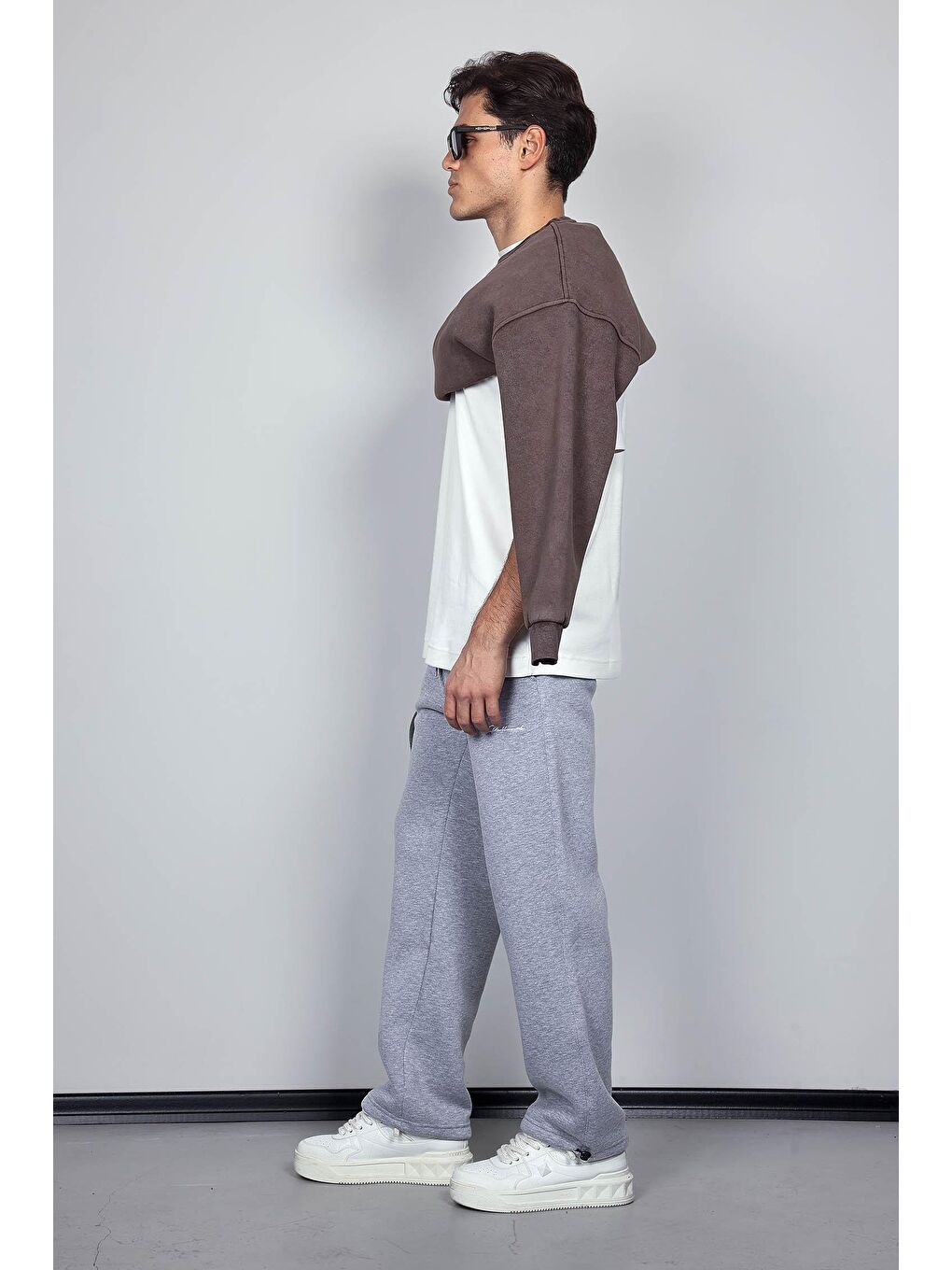 Erkek Ayarlanabilir Paça Lastikli Basic Baggy Fit Eşofman Gri-10