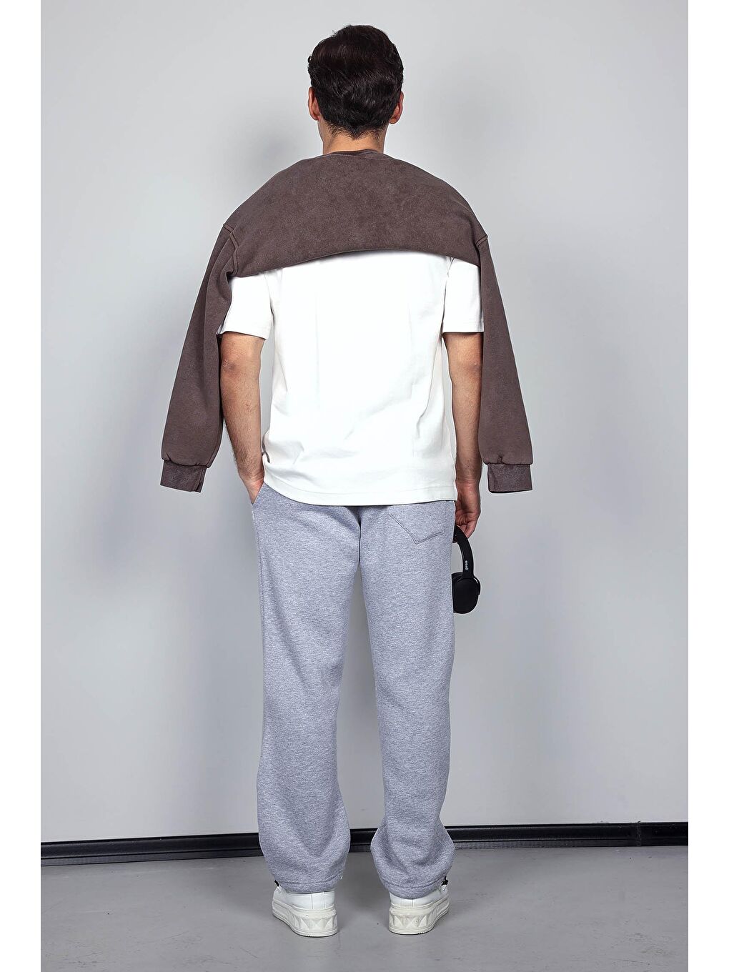 Erkek Ayarlanabilir Paça Lastikli Basic Baggy Fit Eşofman Gri-11