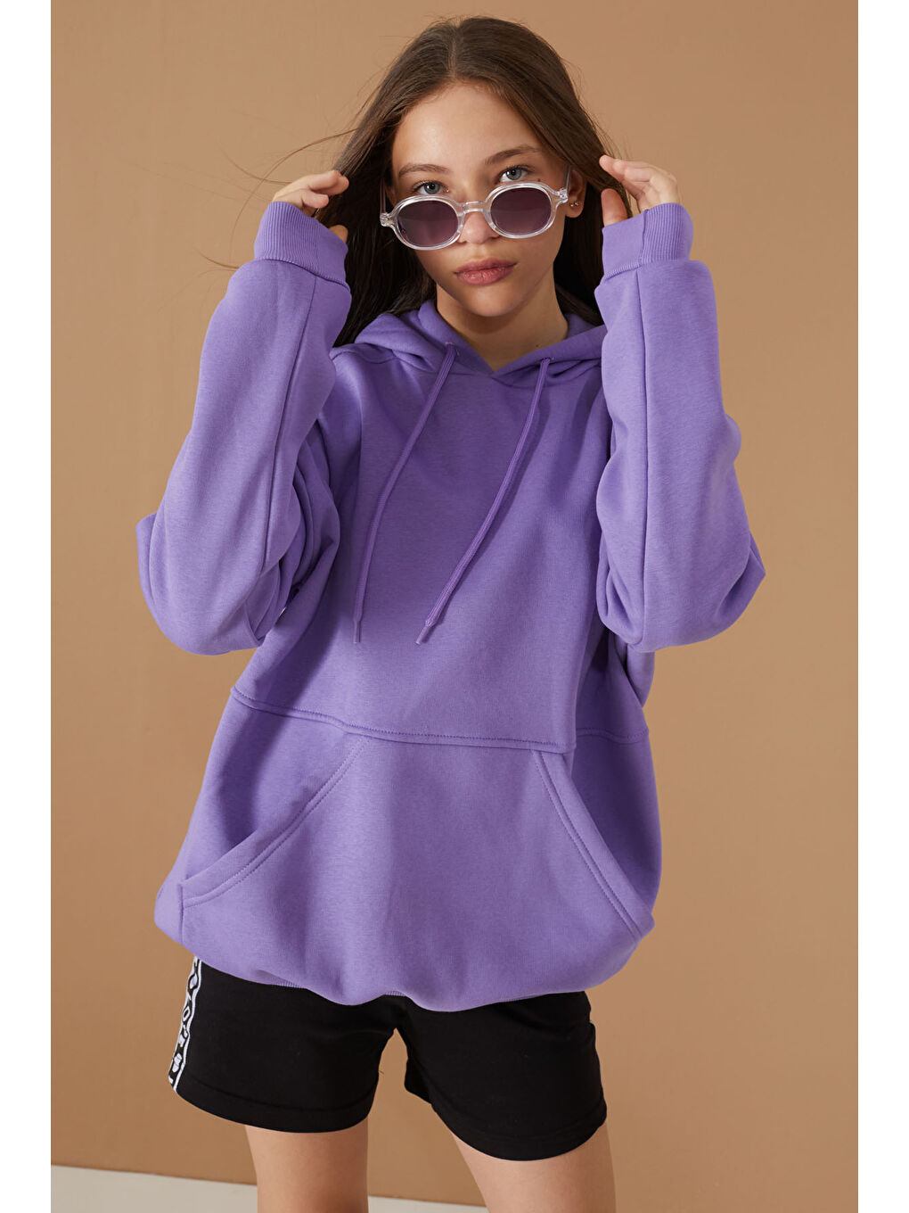 Cansın Mini Mor Kız Çocuk Mor Basic Uzun Kol Şardonlu Kapüşonlu Sweatshirt 19187 - 2