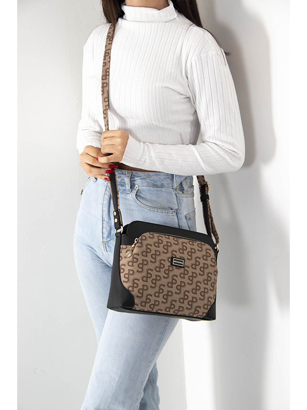 Bej Kadın Çapraz Çanta 364-41227 ÇAPRAZ BAYAN ÇANTASI M169 KOYU BEJ-NOVA SİYAH-4