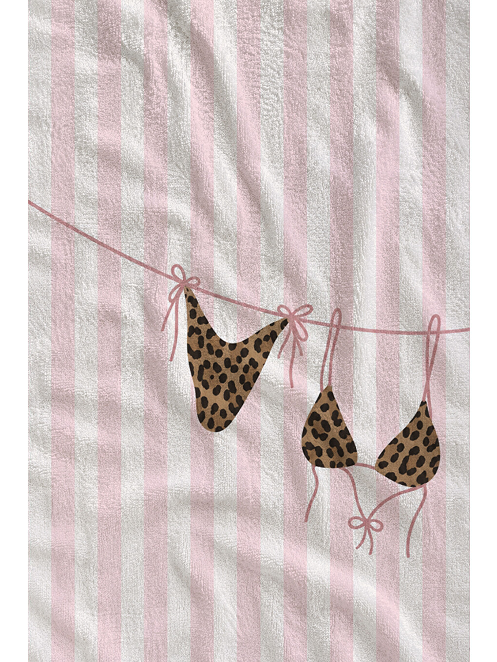 Milbay Grup Pembe Beyaz Çizgili Kelebek Desenli 70x150 Cm Dijital Plaj Ve Banyo Havlusu-37390-1