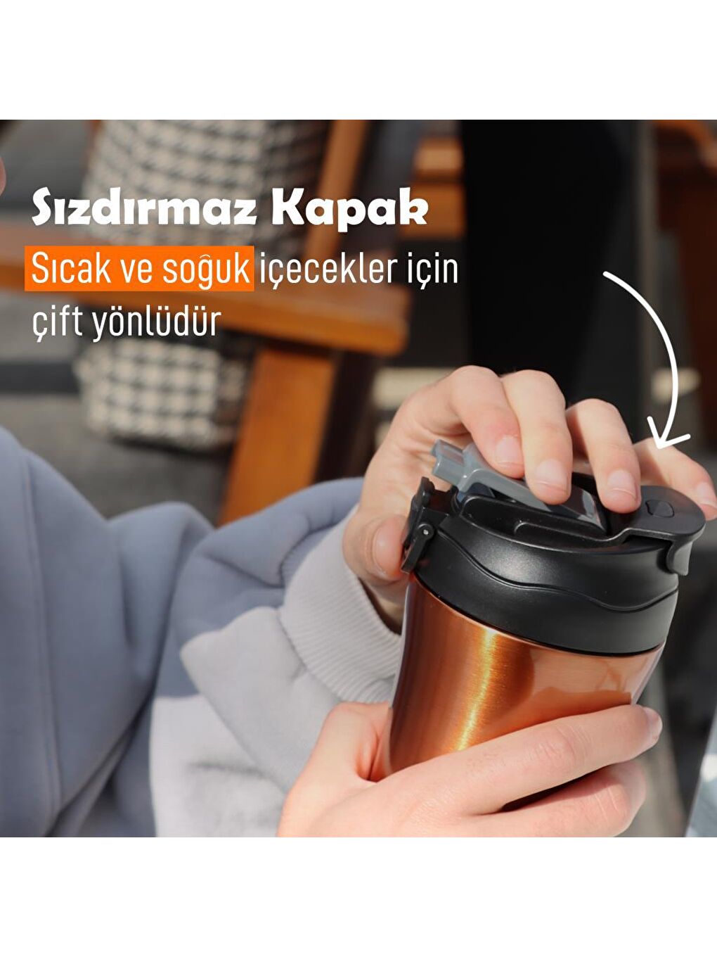 Any Morning Bakır SI232021 İki Ağızlı Termos Mug Bakır 400 ml - 2