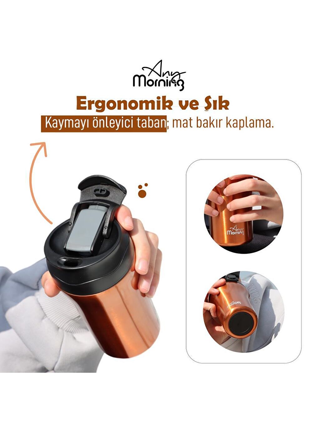 Any Morning Bakır SI232021 İki Ağızlı Termos Mug Bakır 400 ml - 3