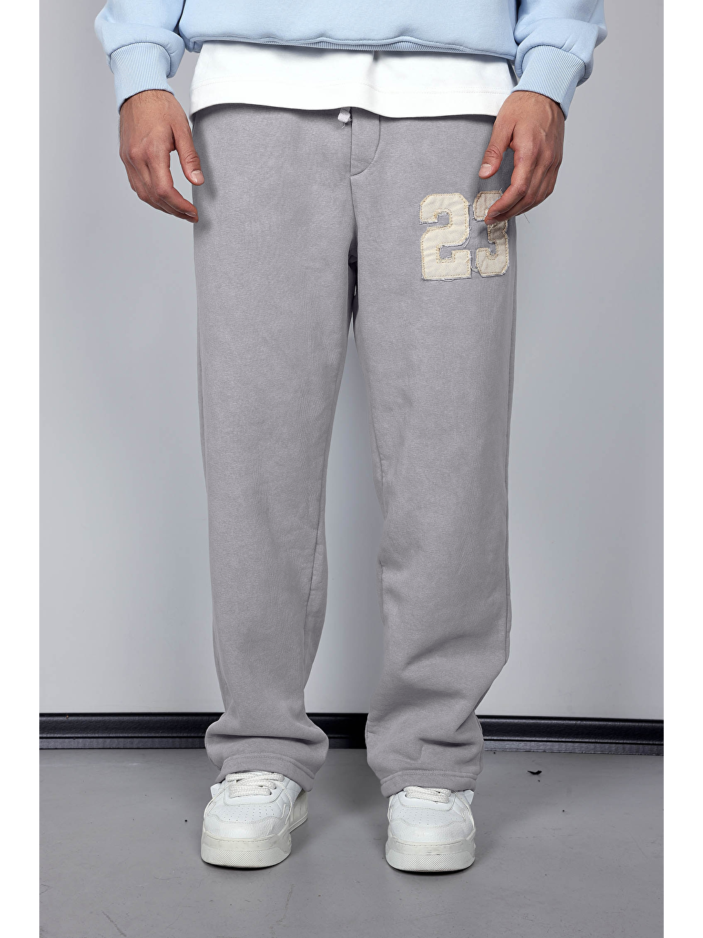 Erkek Baskılı Yıkamalı Baggy Fit Eşofman Gri