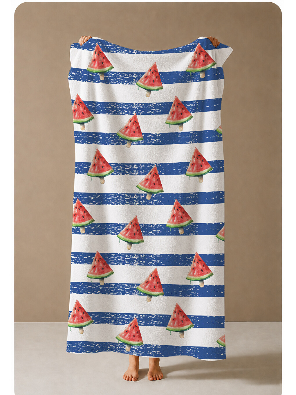Milbay Grup Mavi Beyaz Çizgili Yelkenli Desenli 70x150 Cm Dijital Plaj Ve Banyo Havlusu-37368-3