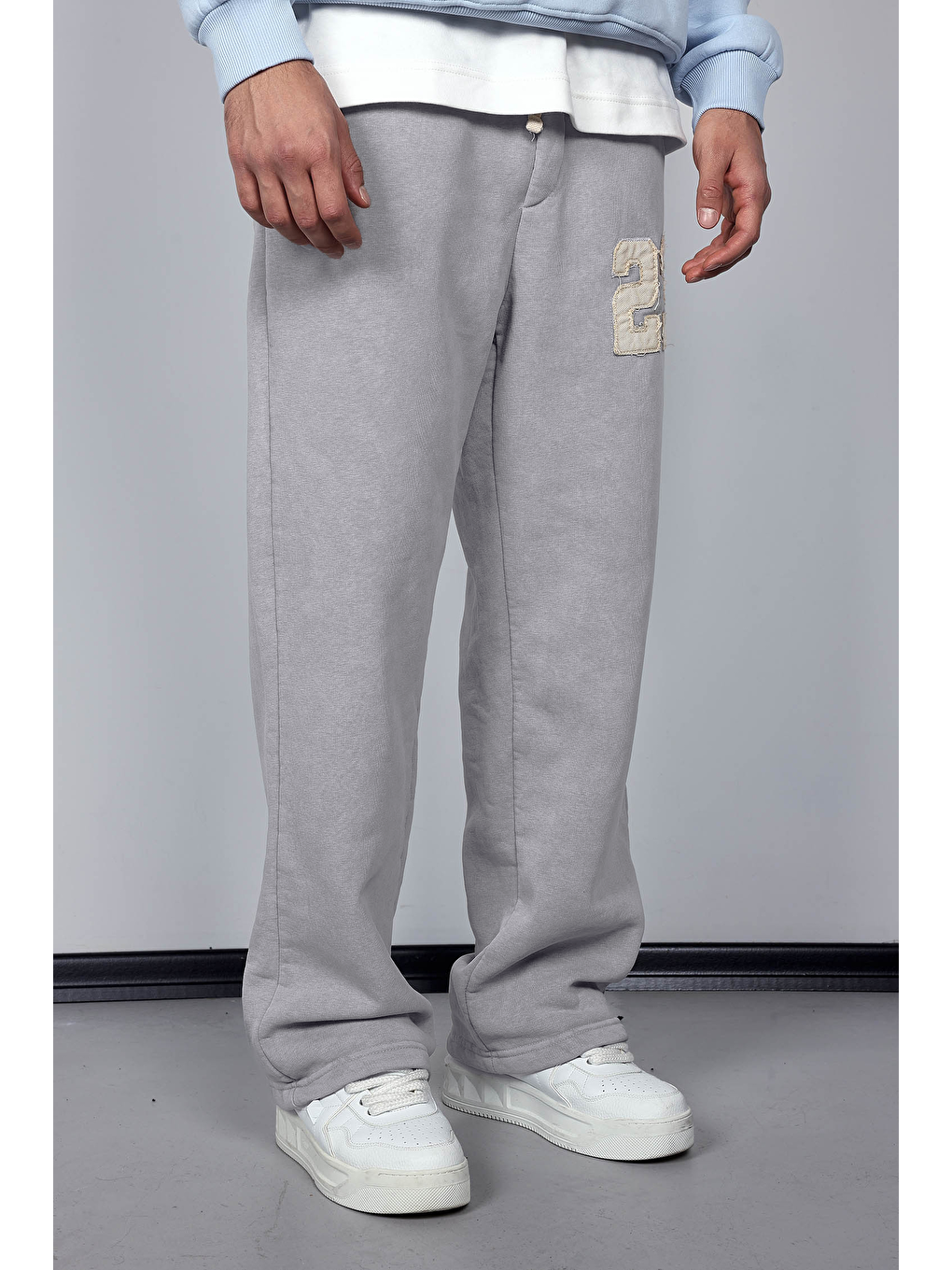 Erkek Baskılı Yıkamalı Baggy Fit Eşofman Gri-2