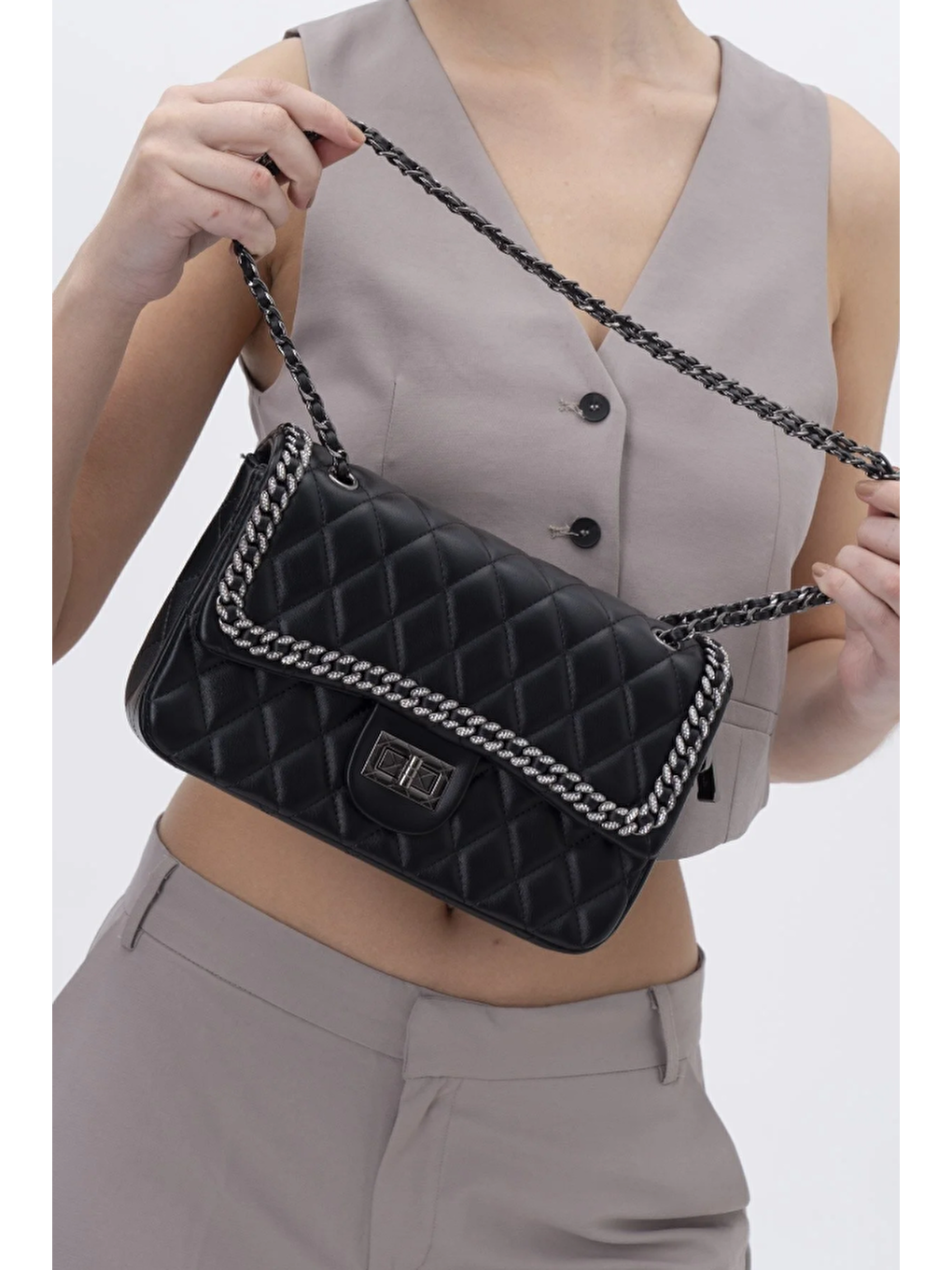 Siyah Zincirli Kadın Omuz Çantası BYN1049-2