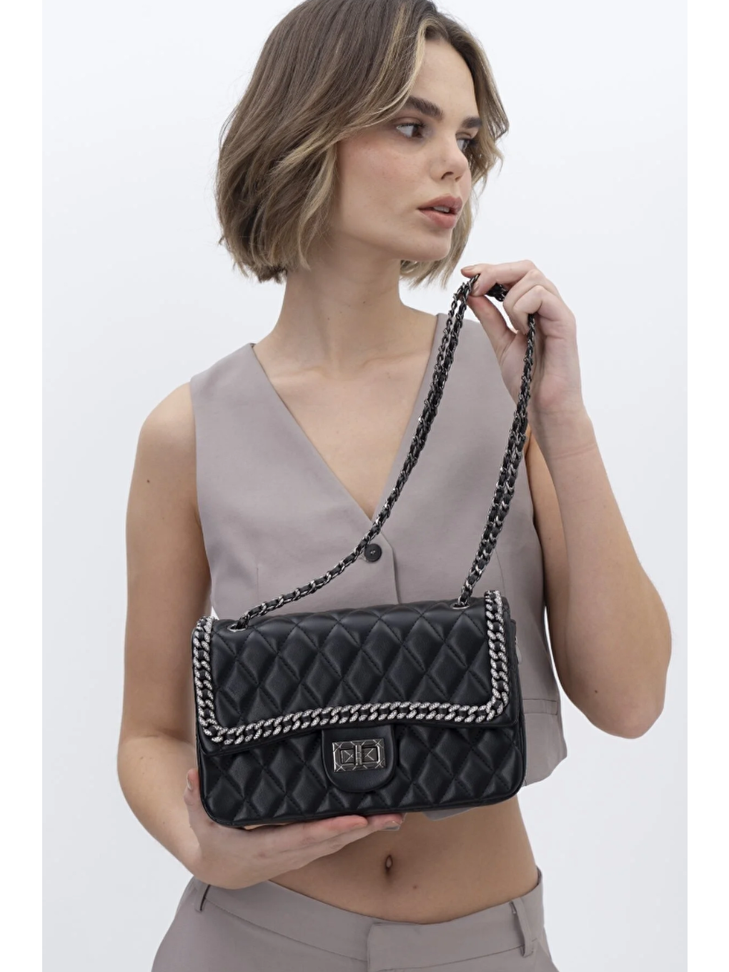 Siyah Zincirli Kadın Omuz Çantası BYN1049-3