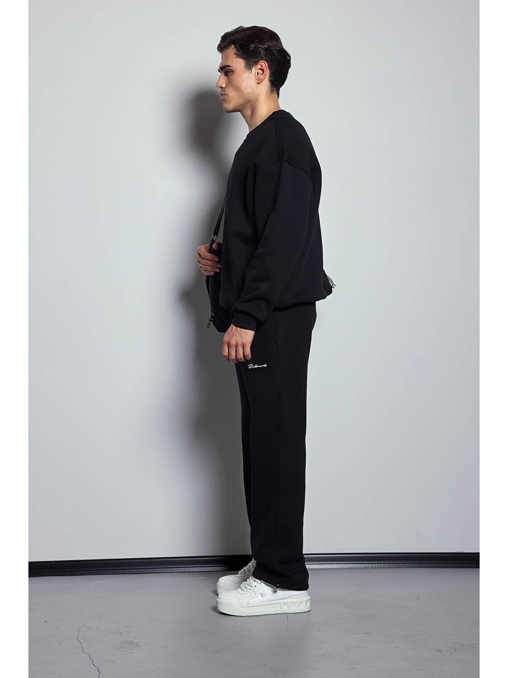 Erkek Ayarlanabilir Paça Lastikli Basic Baggy Fit Eşofman Altı Siyah-9