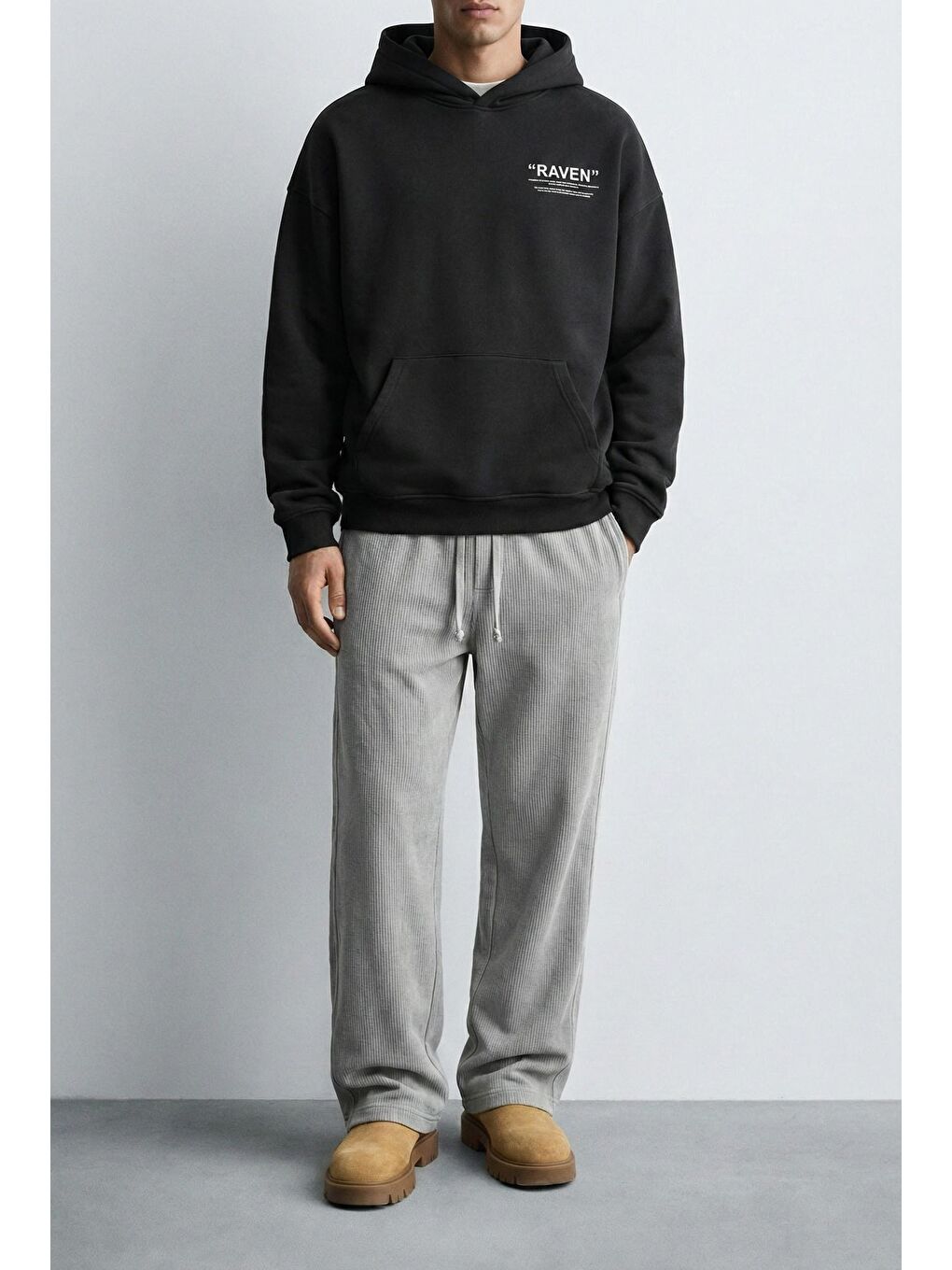 Erkek Yıkamalı Beli Lastikli Regular Fit Eşofman Açık Gri-1