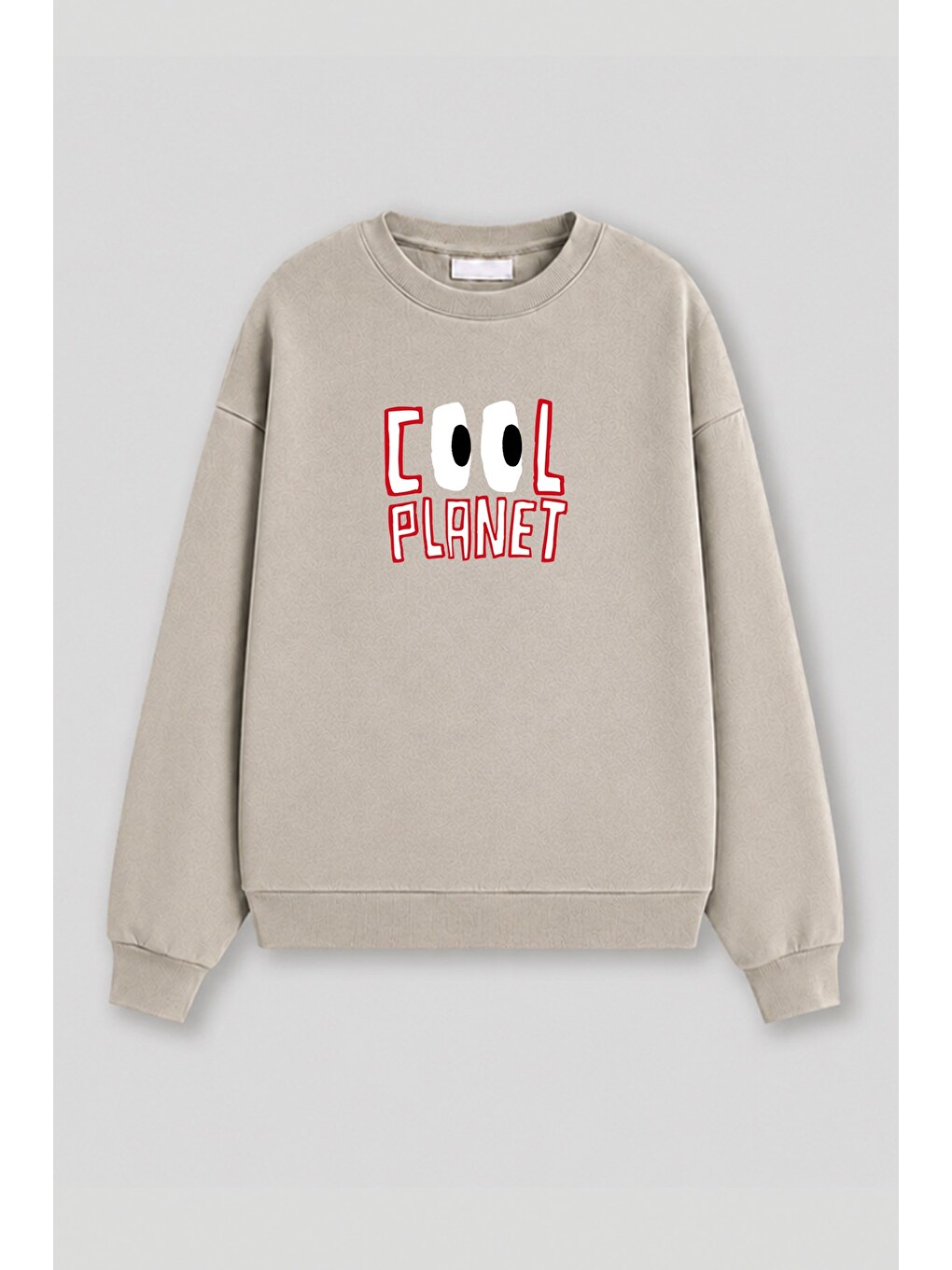 Bej Kadın Premium Kumaş 3 İplik Şardonlu Slogan Baskılı Sweatshirt-1