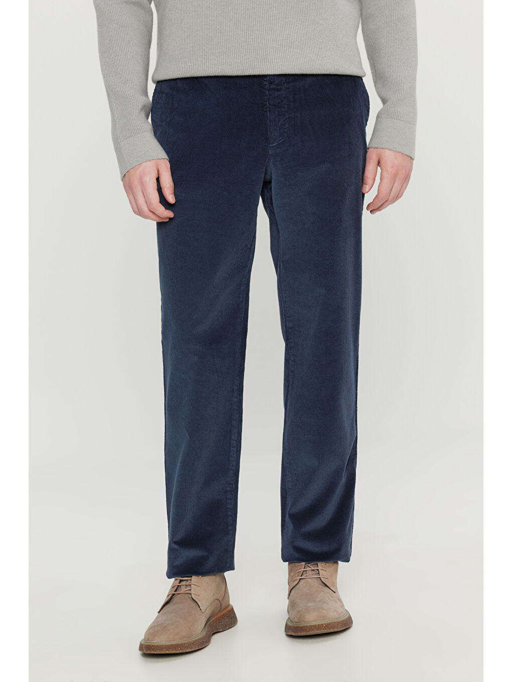 Erkek Lacivert Pamuklu Slim Fit Dar Kesim Desenli Yan Cepli Pantolon