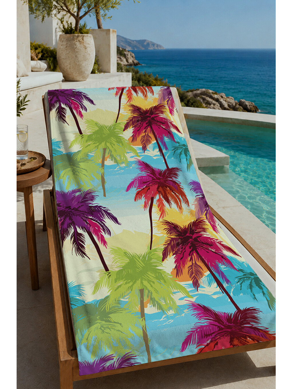 Yeşil Renkli Tropikal Papağan Ve Yaprak Desenli 70x150 Cm Dijital Baskılı Plaj Ve Banyo Havlusu