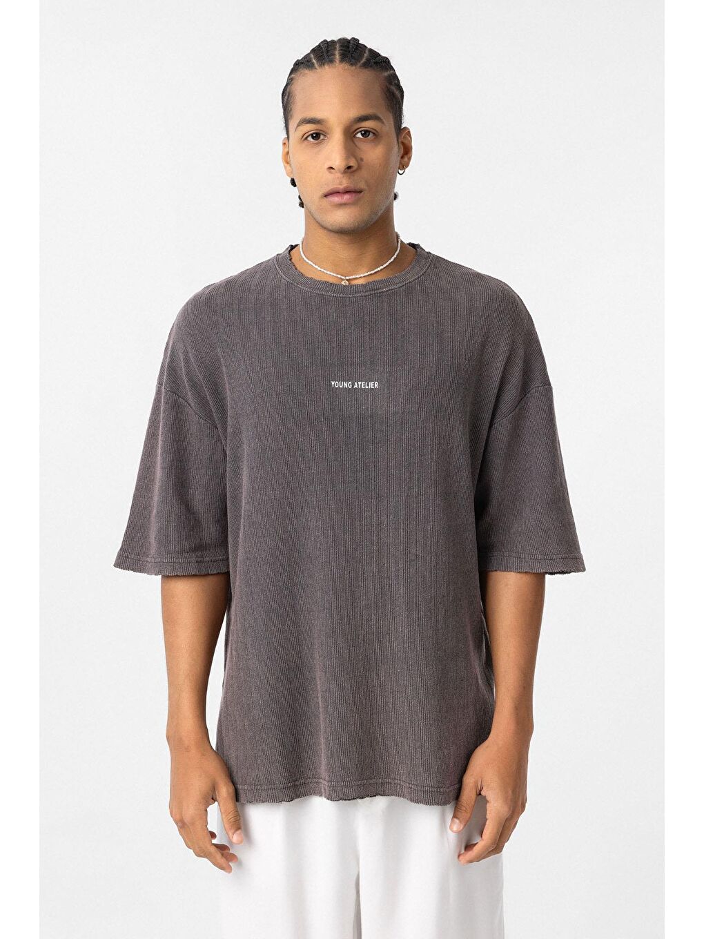 Kahverengi Yıkamalı Arka Baskılı Oversize Tişört Kahve-2